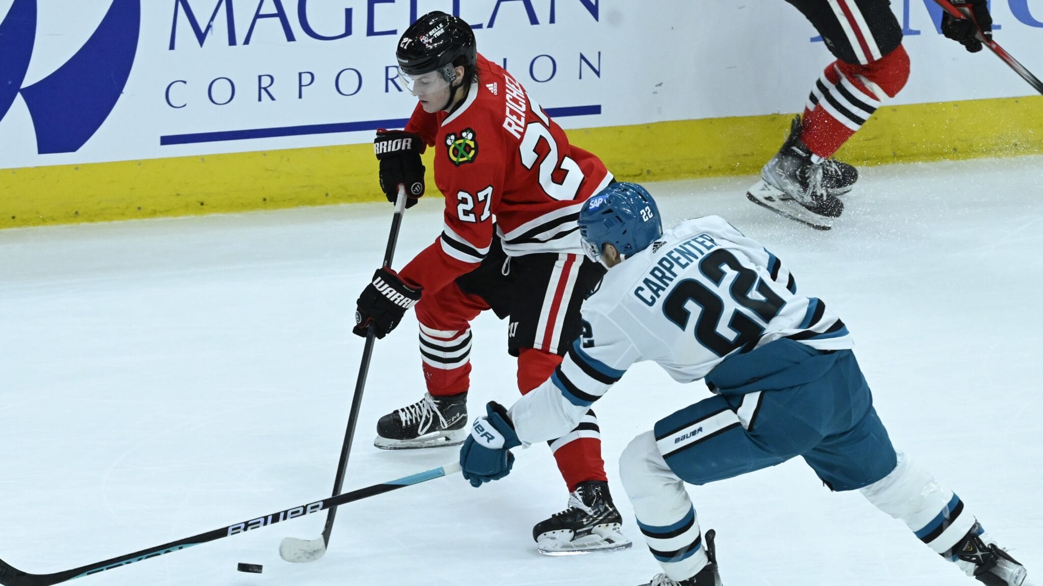 Lukas Reichel draws back in for Blackhawks home opener versus Sharks